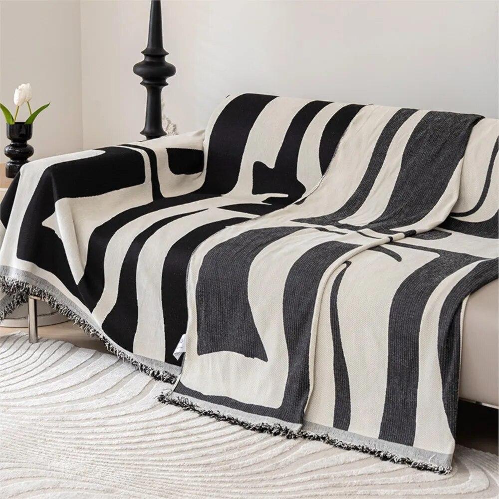 Black and White Chenille Sofa Cover for Living Room Towel Blanket Couch Cover Universal Anti-cat Scratch Sofa Slipcover