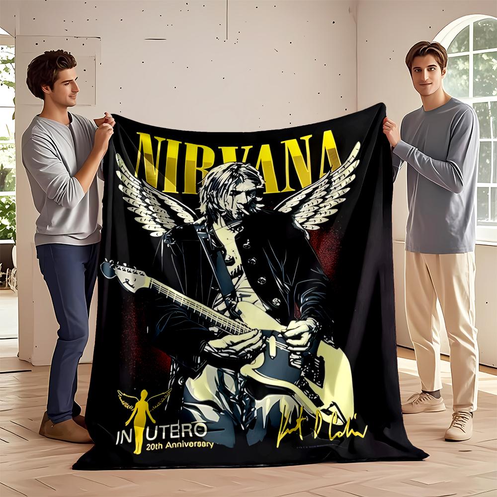 Nirvana Winged Guitarist Art Blanket Flannel blanket for bedroom, living room, sofa, and nap sofas.