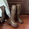 Британский стиль черные высокие сапоги-чулки женские 2025 новые осенне-зимние на толстой подошве увеличивающие рост западные рыцарские сапоги ботинки Мартин
