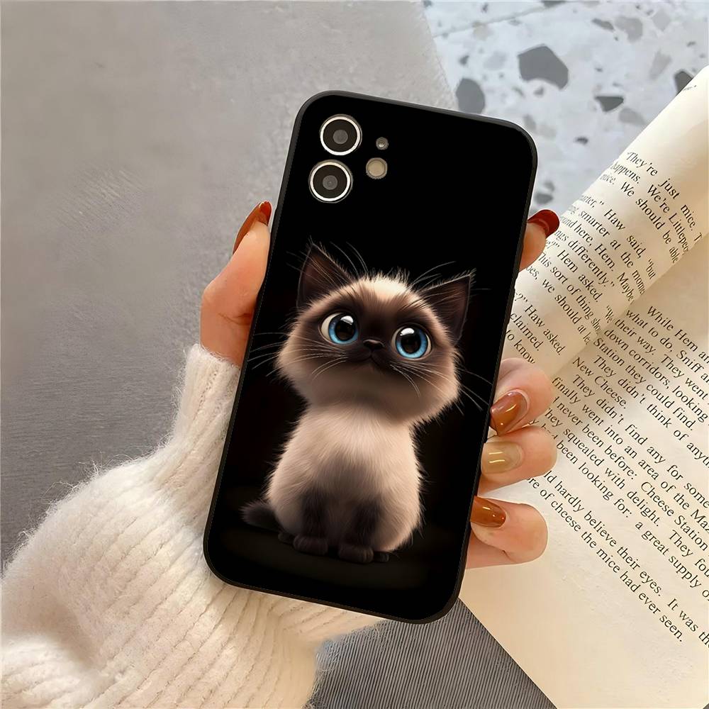 Чехол для телефона с изображением животного котенка для IPhone 17 Air 16 15 14 13 Pro Max 11 12 Черный силиконовый чехол