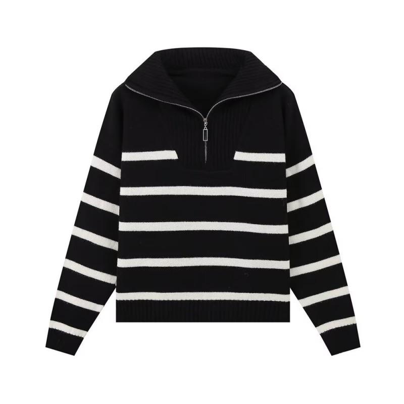 Womens 2026 Striped Knit Sweater Jacket With Front Zipper Loose Fit Long Sleeve