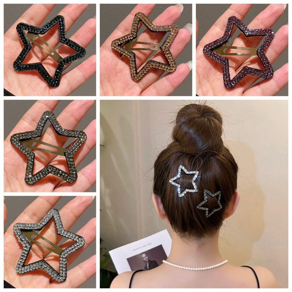 Y2k Star Side Clip Geometric Hollow Hair Clip Sweet Rhinestone Star BB Clip\ Photograph
