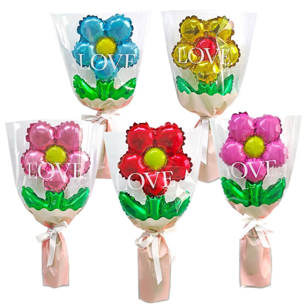 10pcs Colorful Flower Bouquet Balloon Set Aluminum Foil Five Petal Flower Balloon  Mother's Day