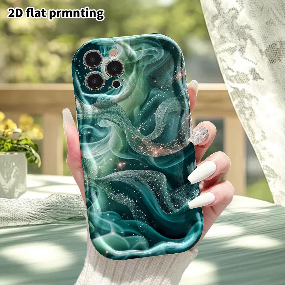 Phone Case: 2D flat, fits iPhone 12 Pro to 18, phone decoration, dark green shimmering, perfect for Christmas and Halloween gifts