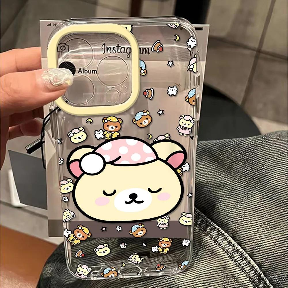 Милый чехол для телефона R-Rilakkuma для iPhone 17e 17 16 16e 15 14 13 12 11 Mini Pro Max X XR XSMax 7 8 Air Plus Прозрачная задняя крышка