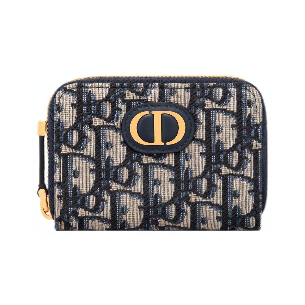 Dior 30 Montaigne Печатный Вышитый Кошелек на Молнии Держатель для Карт Тканевый Маленький Кошелек Женский кошелек Синий S2155UTZQ-M928
