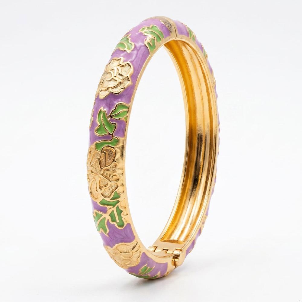 Flower Design Oil Drop Bracelet Wide Enamel Dropped Glaze Bangle Enameled Bracelets Gift For Women