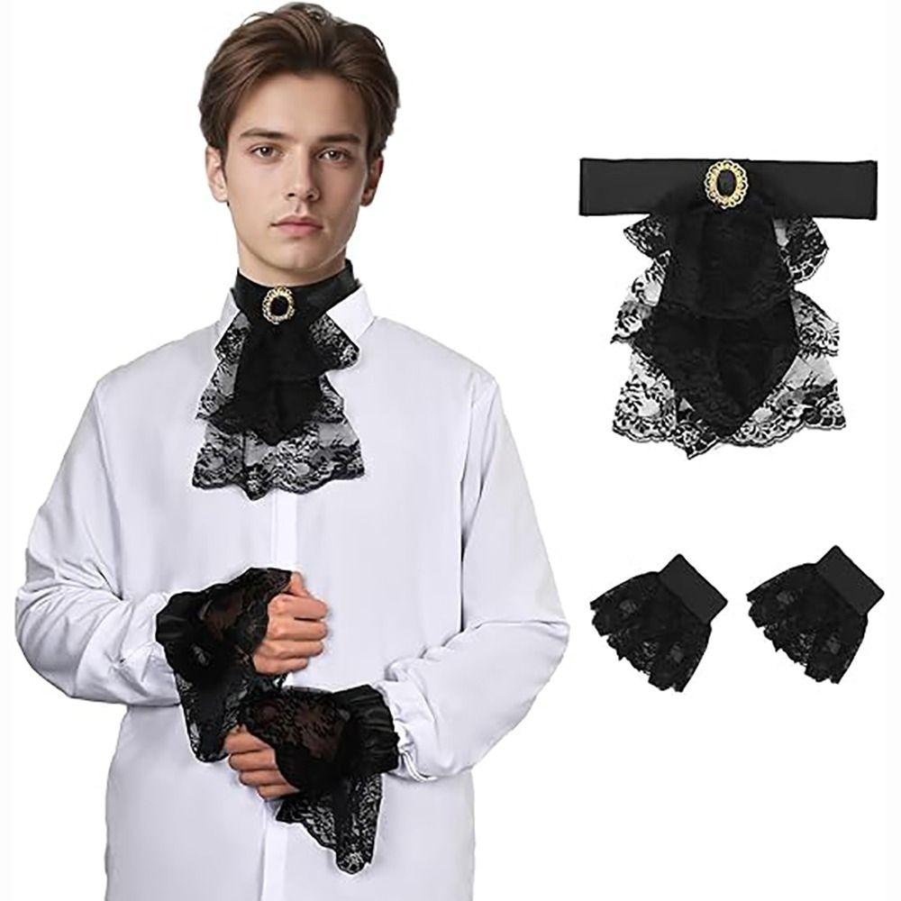 Detachable Lace Jabot Collar Vintage Style Collar Cuffs Set Costume Accessory Cosplay Events