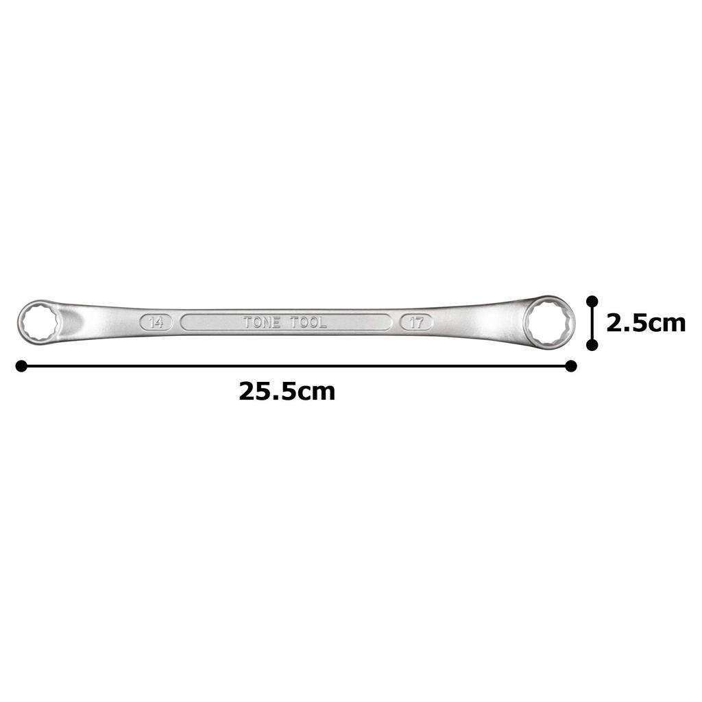 TONE Long Mechanic Combination Wrench x 14 x 17mm (45° 10°) M44-1417, (Wrench Size)
