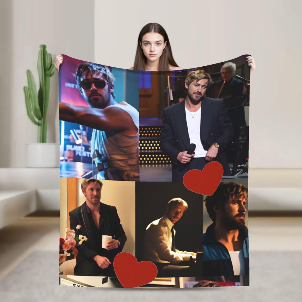 Ryan Gosling Collage Warm Soft Blanket Funny Travel Office Throw Blanket Couch Bed Flannel Bedspread Sofa Bed Cover
