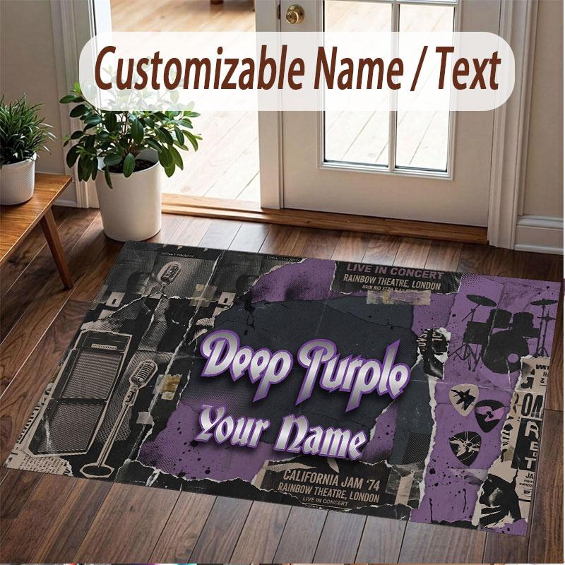 Custom Rug Deep Purple Pattern Print Name Text Soft Non‑Slip Floor Carpet for Home Indoor Decoration