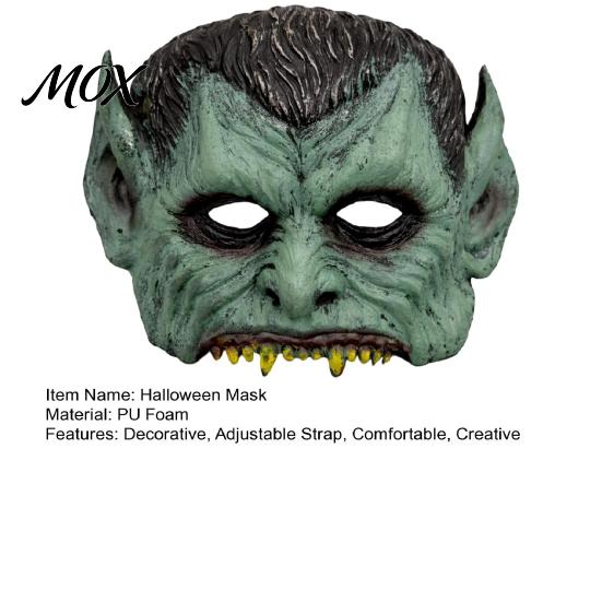 Half Face Vampire Mask Green Halloween Mask, with Pointy Ears & Sharp Teeth, Retro Soft Foam Distressed Party Lightweight PU for Scary Costume Parties