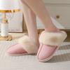 2024 Winter Warm Home Fur Slippers Women Luxury Faux Suede Plush Couple Cotton Shoes Indoor Bedroom Flat Heels Fluffy Slippers