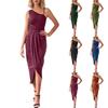 Women's Solid Color Sexy Slit Maxi Smocked One Shoulder Evening Dress