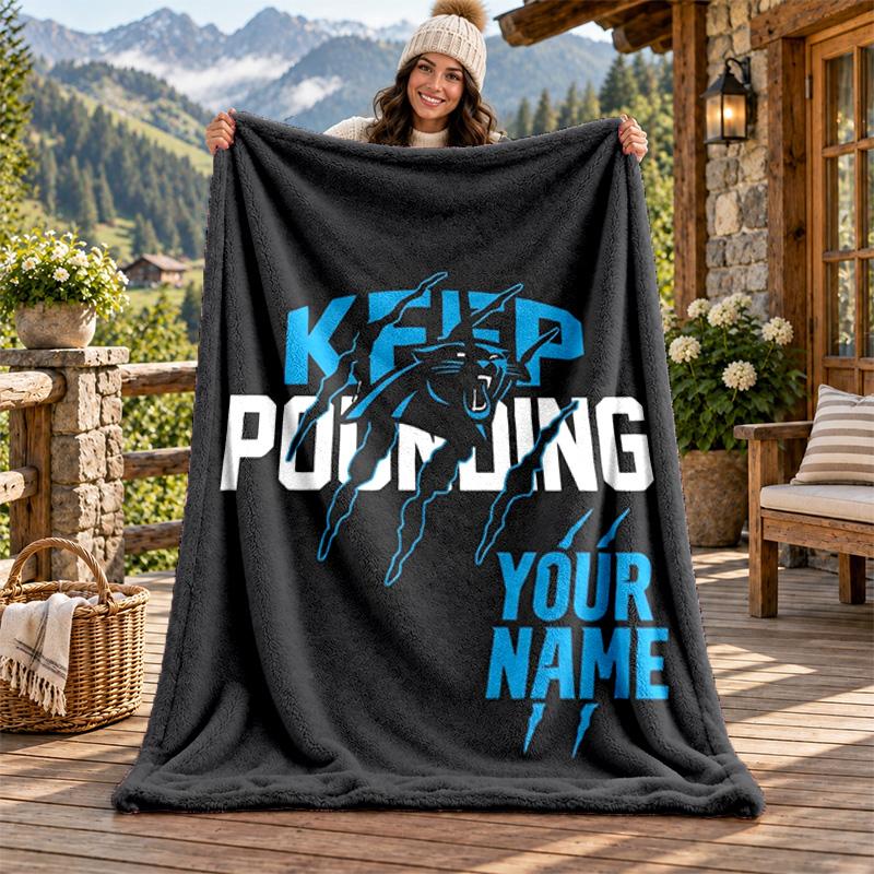 Carolina Panthers Custom Name Flannel Blanket Personalized Soft Warm Plush Throw Blanket Customized Gift for Family Friends