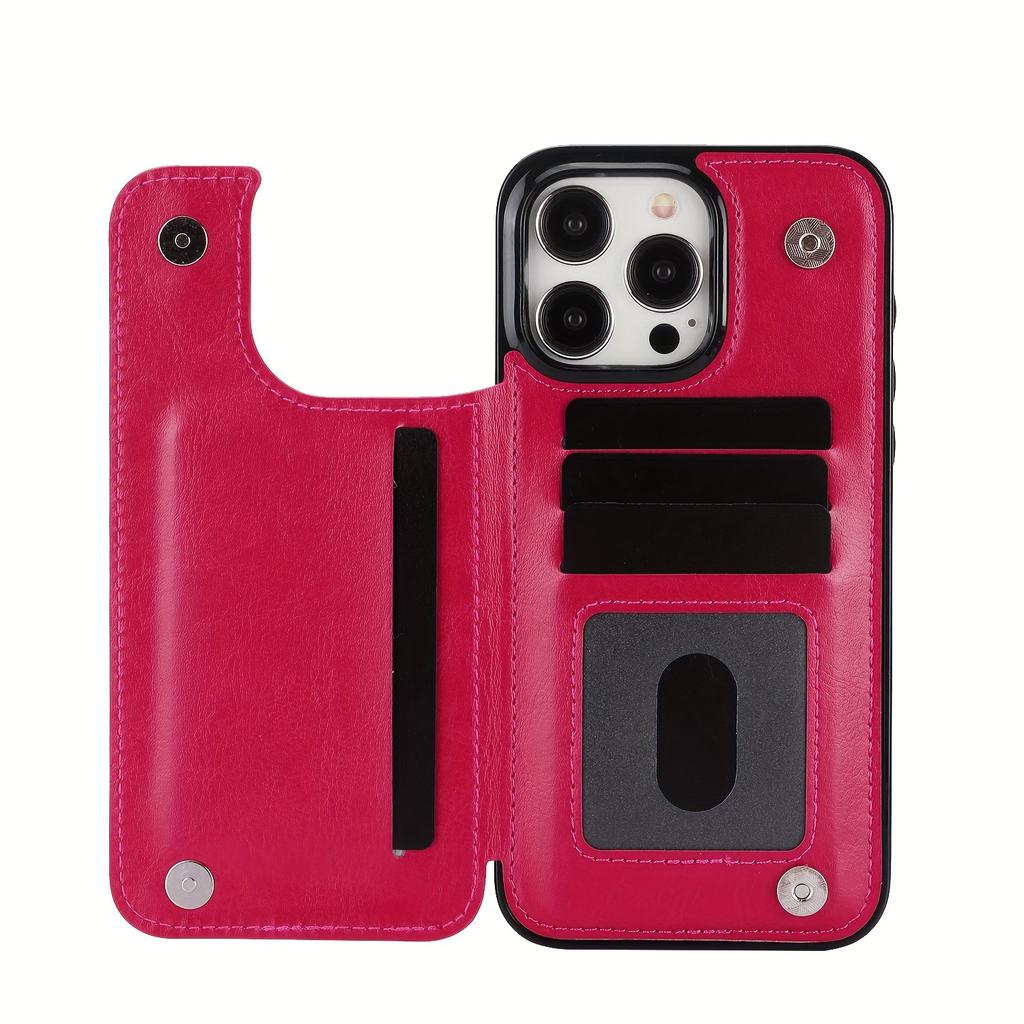 Чехол для телефона-кошелька с держателем для карт, чехол с подставкой для карт из искусственной кожи, двойной магнитной застежкой и прочным противоударным чехлом, для IPhone