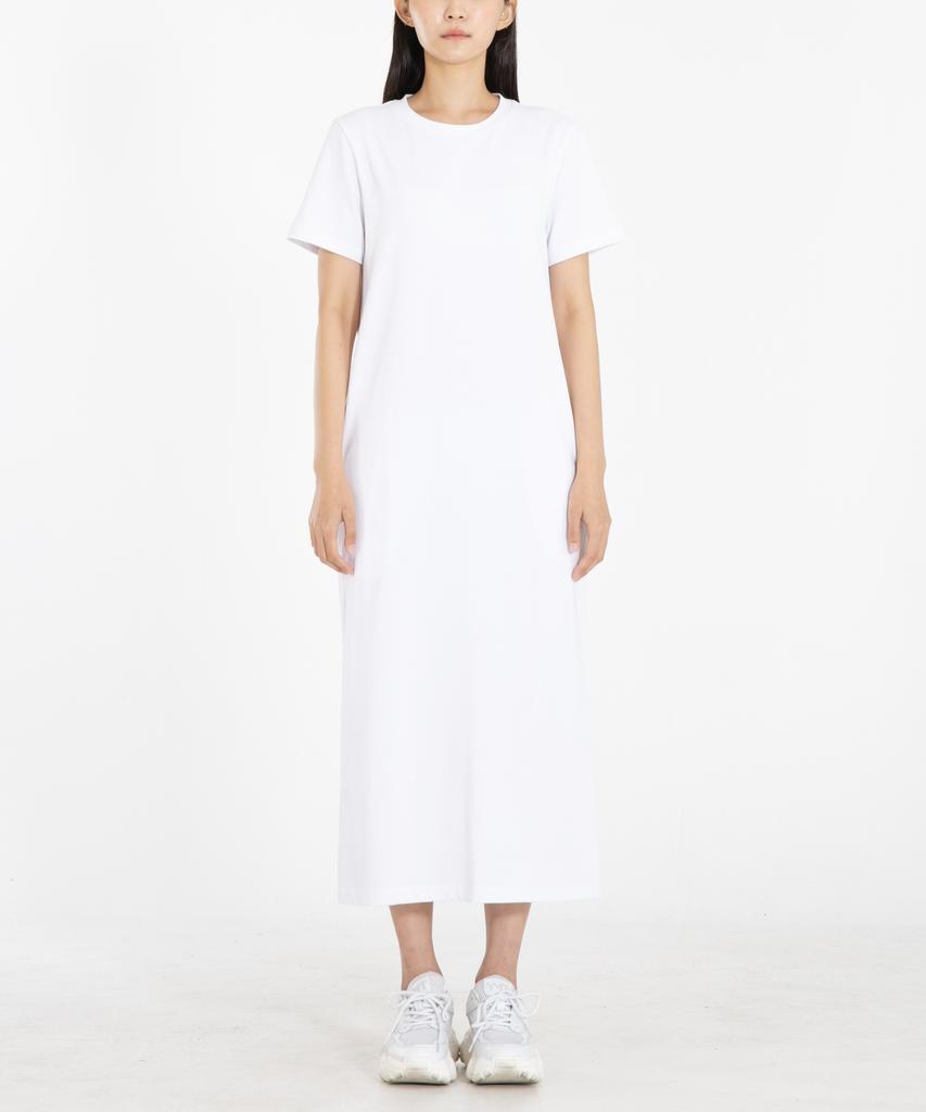 Row To Row Wrd051 Knit Cotton Slim Long Dress (White)