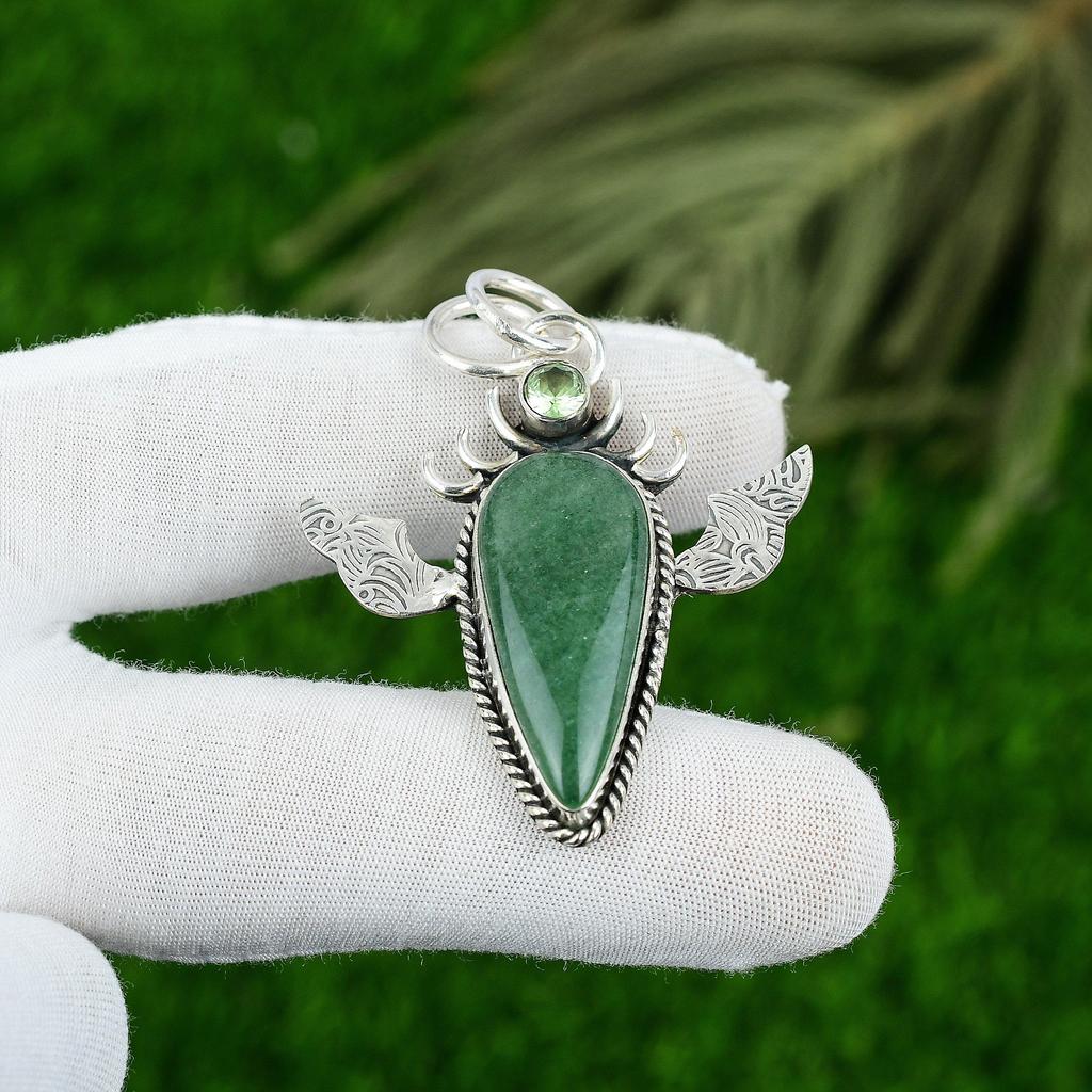 Серебро 925 пробы Камень Зеленый Авантюрин Цаворит Безель Подвеска для жены Ювелирные изделия