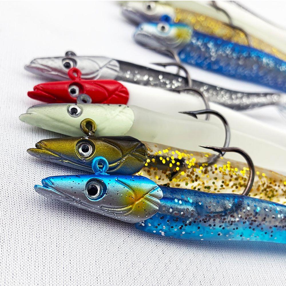 Durable 10g 19g 34g Luminous Worm Barbed Hook Fish Eel Lure Lead Jig Head Artificial Soft Bait