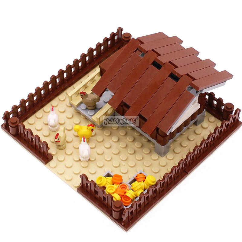 Marumine 138 деталей Ферма Куры Строительные Блоки Классический Конструктор MOC Кирпичи Сборка Домика Модель Набор Игрушки для Детей Рождественские Игрушки