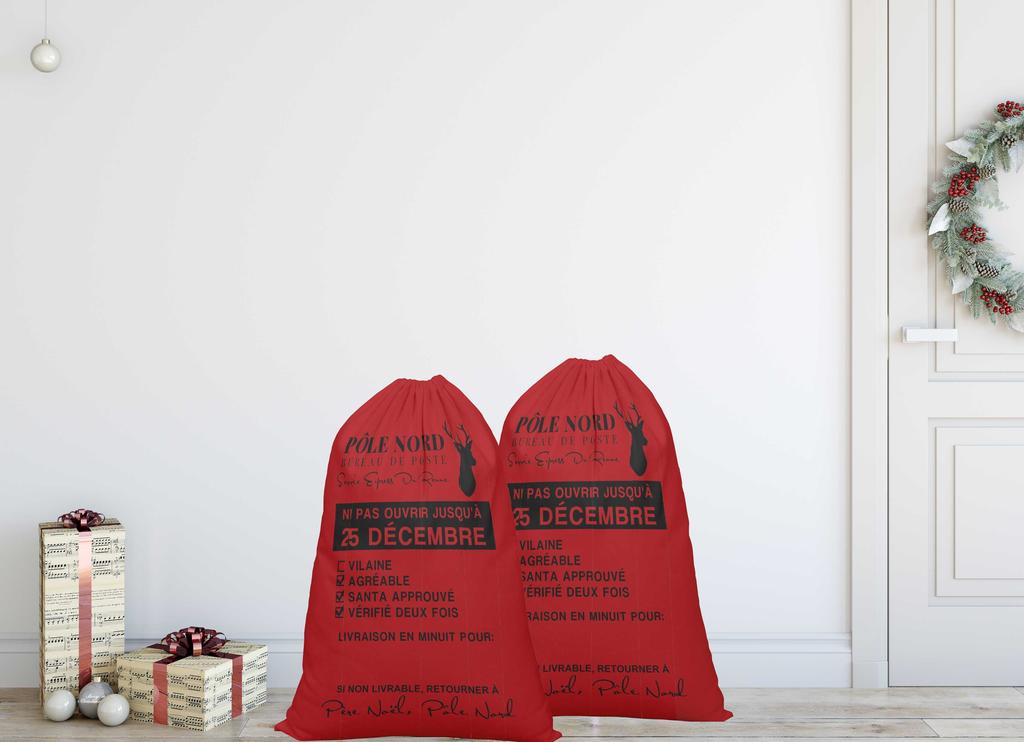 Printtoo 2 шт. Большие мешки Санты с завязками на шнурке, холщовые рождественские подарочные пакеты для детей, Рождество 27x20 дюймов