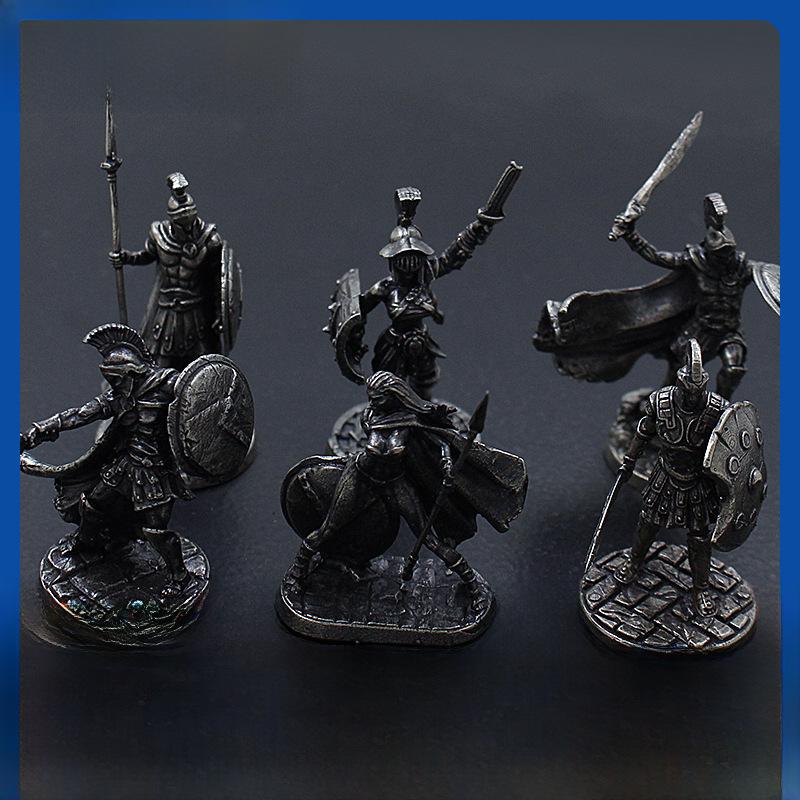 White Copper Spartan Shogun Warrior Chess Piece Ornament – Retro Soldier Toy Gift for Boys