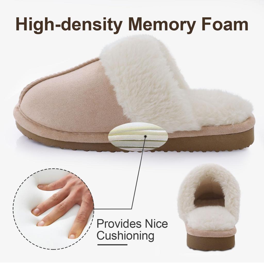 Fashion Shevalues Winter Plush Lining Women's Memory Foam Slippers Fuzzy Indoor Cotton Slides Anti-slip Furry Outdoor Women's Slippers