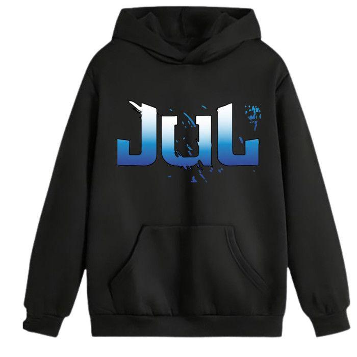 Sweat à Capuche Enfant Noir Logo Bleu 'JUL' - Confort et Style - Noir