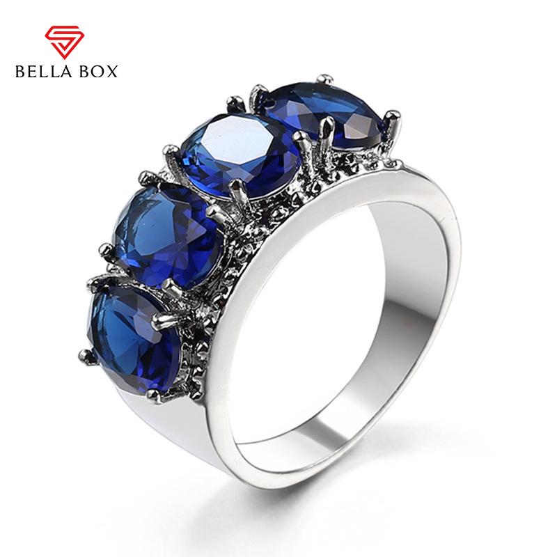 BELLA BOX Модные женские кольца в контрактном стиле с блестящим синим цирконом, нежные аксессуары для вечеринок, женские эстетические украшения