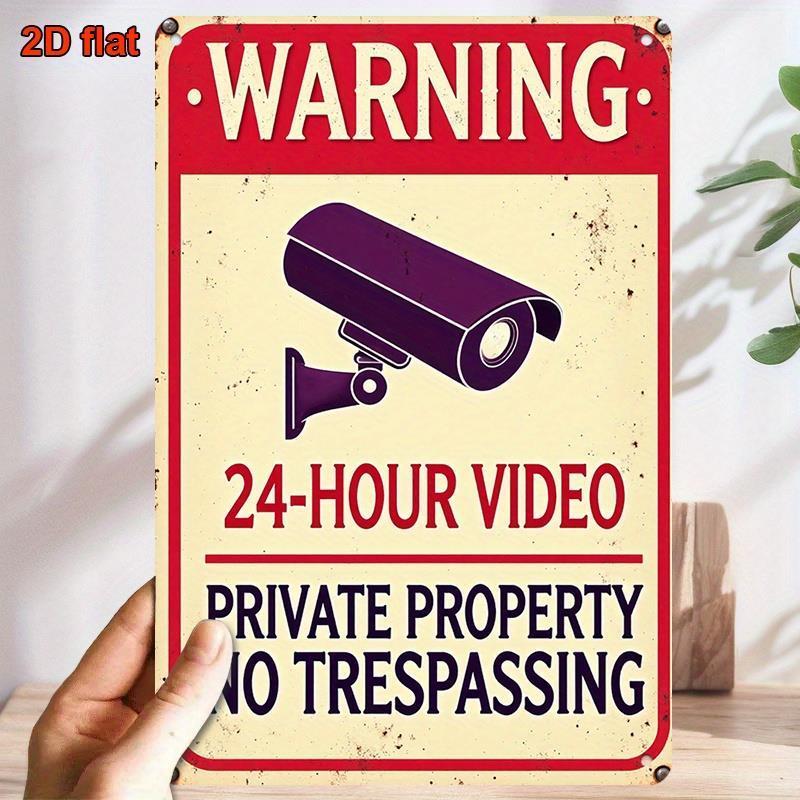 Warning Hour Video Private Property No Trespassing Camera Tin Sign Vintage Durable Metal Plaque Wall Decor Home Office Bar