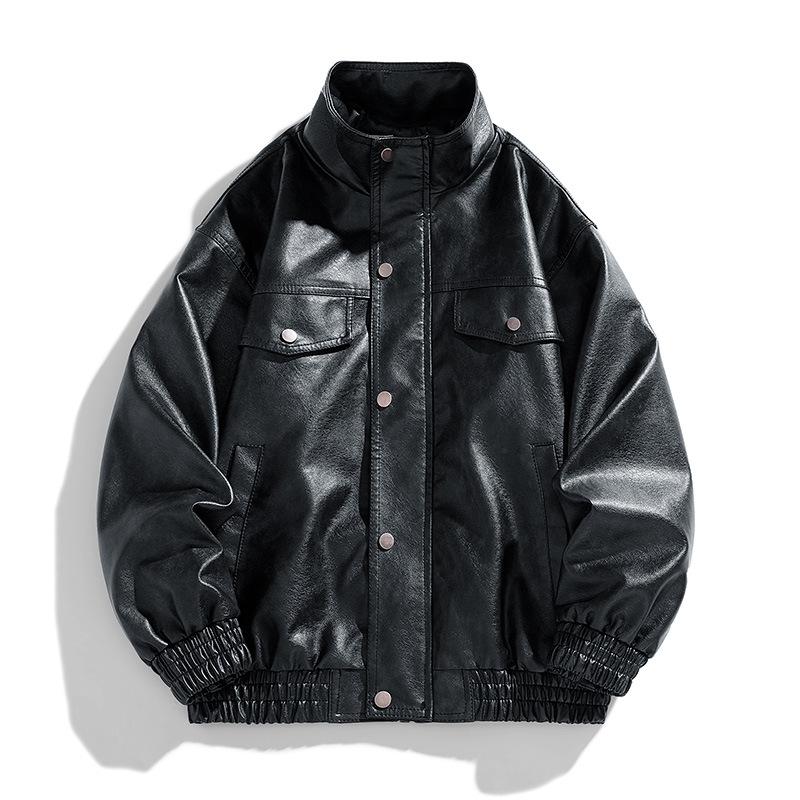 Мужская куртка из американской искусственной кожи, весна-осень, новая байкерская куртка с воротником-стойкой, универсальная модная куртка