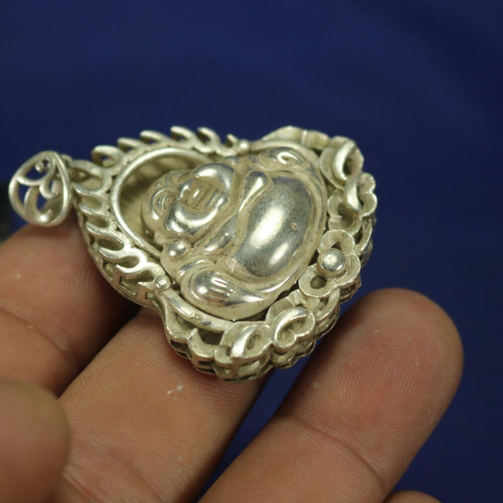 Tibetan Buddhism Tibet Silver Carved Buddha Lucky Amulets Necklaces Pendants