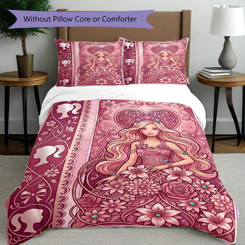 3pcs Duvet Cover Set (1*Duvet Cover + 2*Pillowcase, Without Core), Barbie Print Bedding Set, Bedroom Decor, All‑Season, Birthday Gift