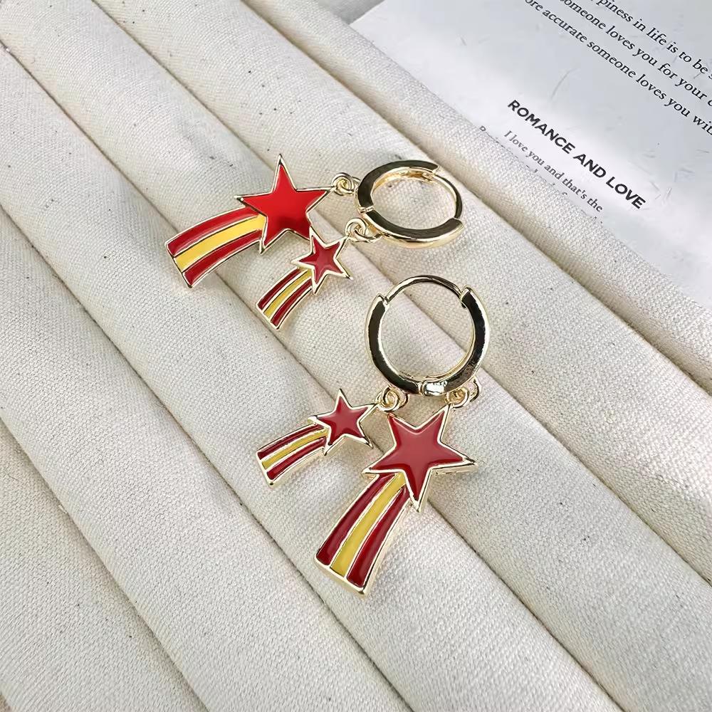 Красная масляная капающая пентаграмма ушная пряжка High-End Momentum серьги мода национальный стиль тренд серьги-гвоздики для женщин