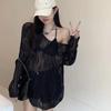 Mid To Long Pure Sun Protection Top for Women In Summer, Hollowed Out Backless Cross Loose and Lazy Style Knitted Sweater