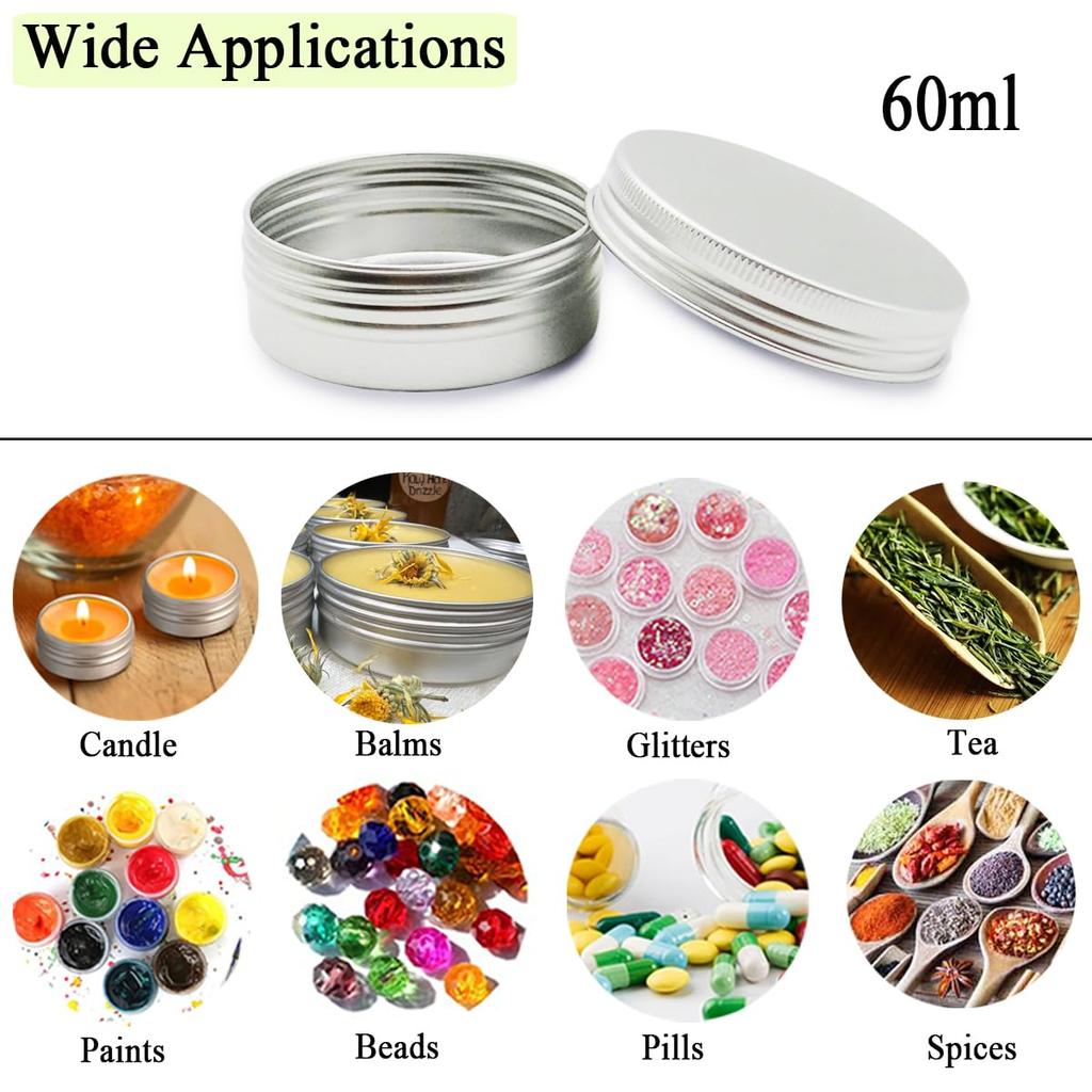 Wopanxye 10 Pack 2oz Silver Aluminum Tin Cosmetic Cream Eyeshadow Ointment Lip Gloss Tea Candle Refillable Container Jars for Paint Aluminum Tin