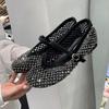 Модные Роскошные Хрустальные Стразы Сетка Балетки Женские Дизайнерские Туфли Мэри Джейн с Клепками и Сеткой Летние Ажурные Лоферы для Женщин