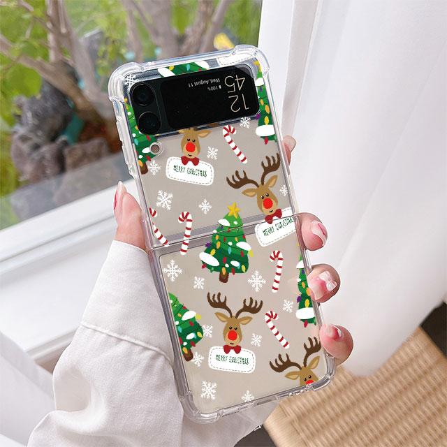 Роскошный чехол Snow Merry Christmas для Samsung Galaxy Z Flip 3 4 5G Funda Z Flip3, прозрачный жесткий противоударный чехол для телефона из ПК