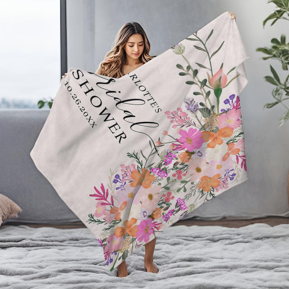 Floral Print Fleece Blanket - Soft Warm Throw Blanket for Women Girls Sofa Bed Decoration Gift