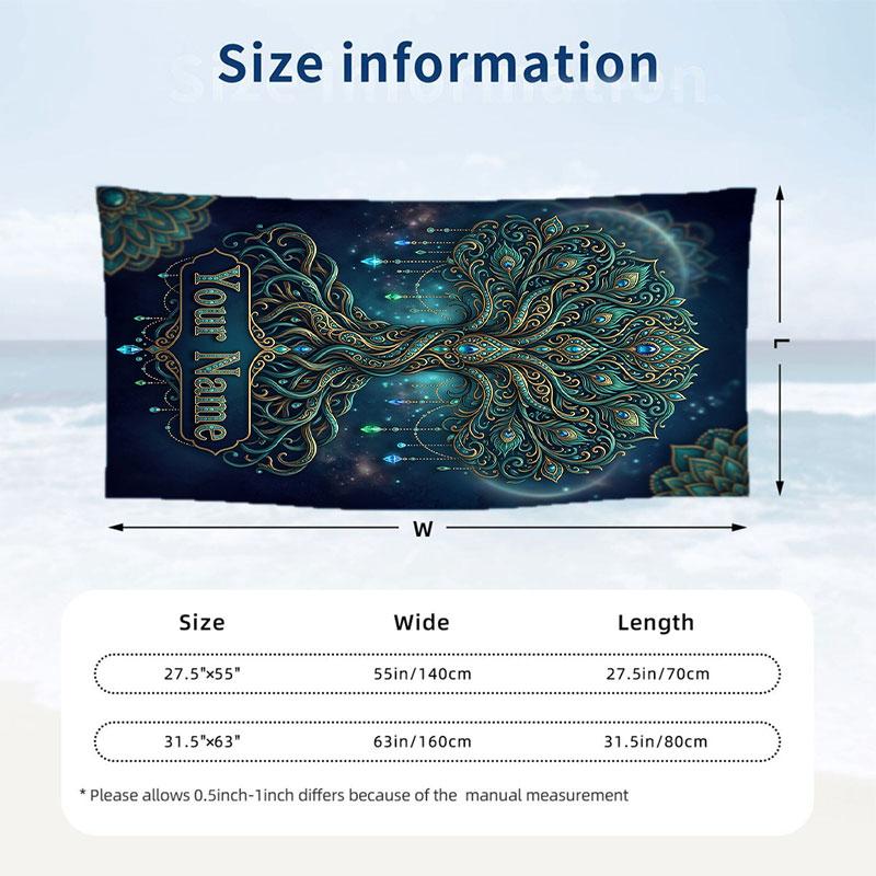 Ethereal Skull Horoscope Theme Quick Dry Beach Towel Custom Name Text Print Large Sand Resistant Towel Beach Vacation