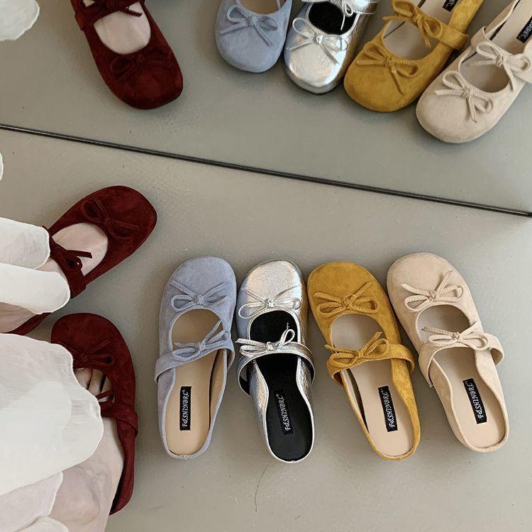 Ретро сумка на платформе, полушлепанцы, женская весенне-летняя уличная обувь, новые французские балетки с бантом Мэри Джейн