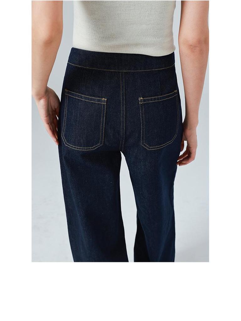 Designer High-Waisted Wide-Leg Jeans for Women - Trendy Spring Floor-Length Denim Pants