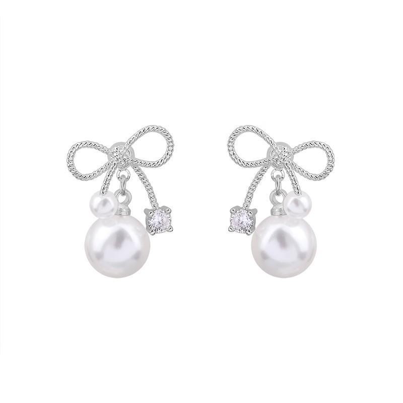 Модные серьги-бантики из циркония и ретро-жемчуга в корейском стиле для женщин