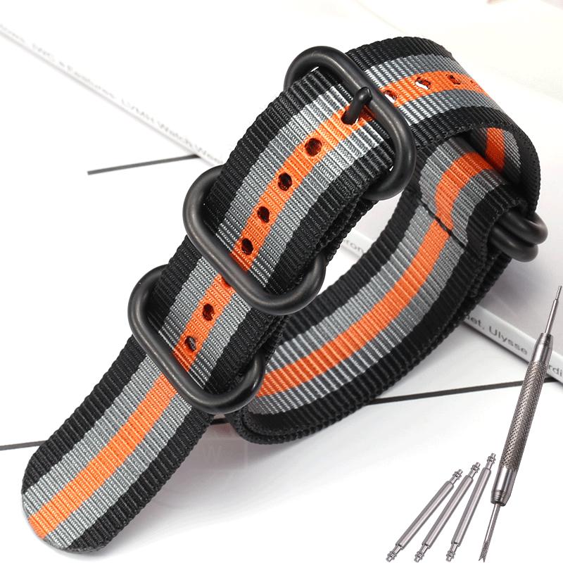 Nylon Strap 18mm 20mm 22mm 24mm Five-Ring Premium Weave Men Women Watch Band Bracelet Heavy Duty Stainless Steel Buckle