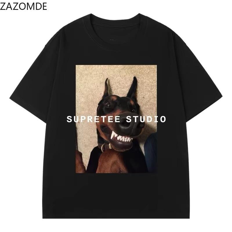 ZAZOMDE Pet Lover Graphic TShirt Realistic DoberUnisex Pinscher Portrait Print Clean Simple Text Unisex Loose Oversized Casual Tees