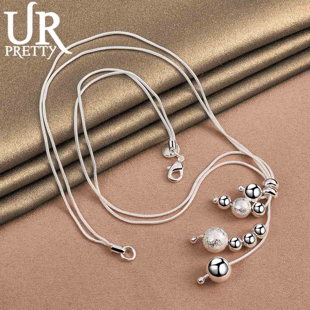 Двойная цепочка-змейка из стерлингового серебра 925 пробы с матовыми гладкими бусинами, модные свадебные украшения