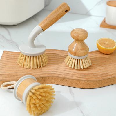Бамбуковая щетка из массива дерева для мытья посуды для кухниКороткая ручка и длинная ручка Щетка для фруктов и овощей, которая не повредит кастрюлю
