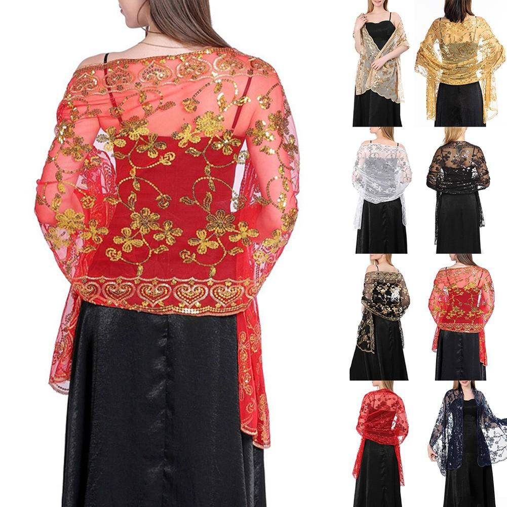 Шаль с запахом Блестящие пайетки Тюль Кружева Женская резинка