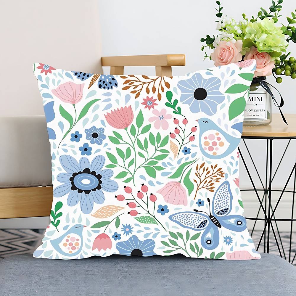 Наволочка с цветочным узором и бабочками, чехол для подушки, полиэстеровая наволочка, декоративная наволочка для диванной подушки, домашний декор