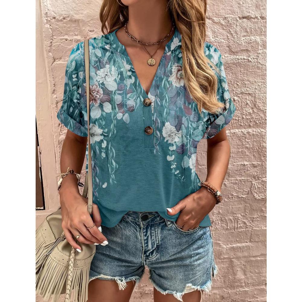 Женская футболка, летняя футболка с V-образным вырезом для женщин, повседневная модная футболка с коротким рукавом, повседневная футболка с 3D-принтом, женская одежда